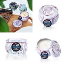 Load image into Gallery viewer, Soy wax scented candle in colorful art tin