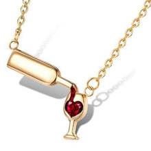 Load image into Gallery viewer, Wine Lover’s Necklace | Wine Glass &amp; Bottle Pendant with Red Heart Charm