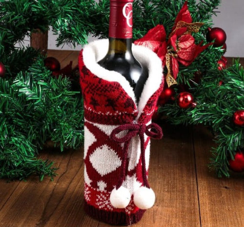 Decorative Christmas wine bottle outfit for holiday parties