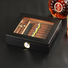 Load image into Gallery viewer, Wooden cigar case featuring humidity control system and display top