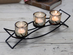 Decorative black iron candle holder stand with multiple cups