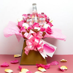 pink-gin-tonic-and-lindor-chocolate-bouquet-gift-set-tonic-water-gin-and-tonic-silk-roses-artificial-roses-gordons-pink-gin-pink-lindor-strawberries-cream-silk-pink-roses