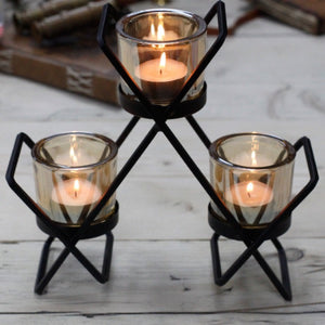 Rustic iron votive candle holders centerpiece arrangement