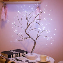 Load image into Gallery viewer, Modern tabletop Christmas tree lamp with warm white lights