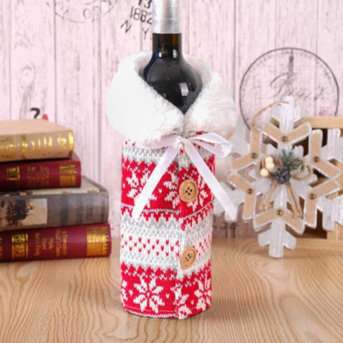 Red wine bottle cover for Christmas dinner table decoration