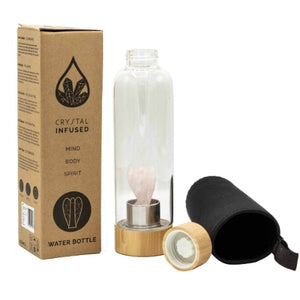 Crystal infused water bottle with obelisk quartz insert