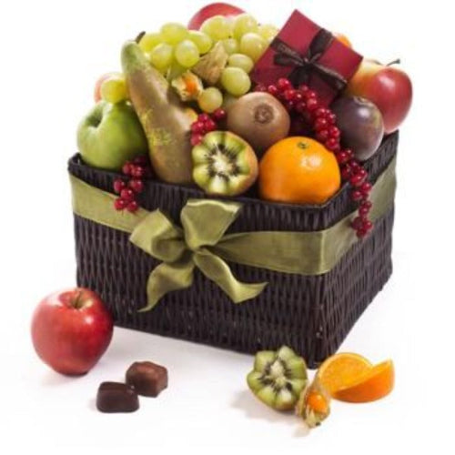 Elegant fruit and chocolate gift basket perfect for birthdays and celebrations