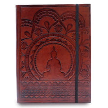 Load image into Gallery viewer,  Leather bound notebook with strap and blank unlined pages