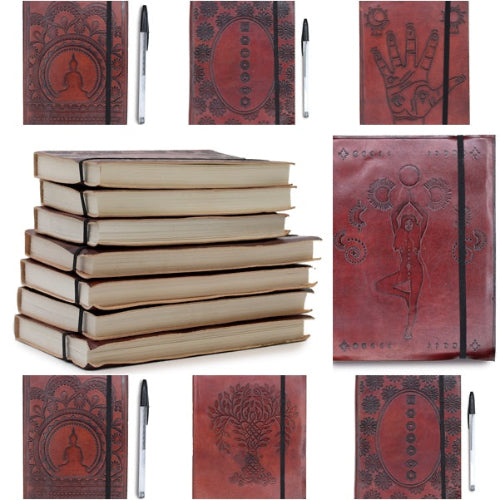 Rustic leather journal with unlined paper and strap wrap