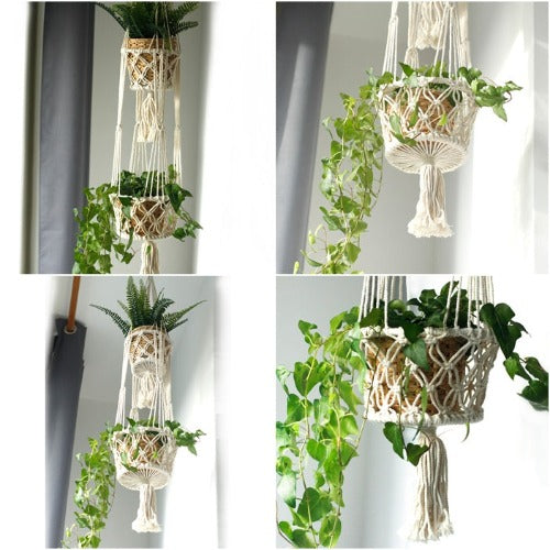 Macrame rope pot holder for houseplants and succulents
