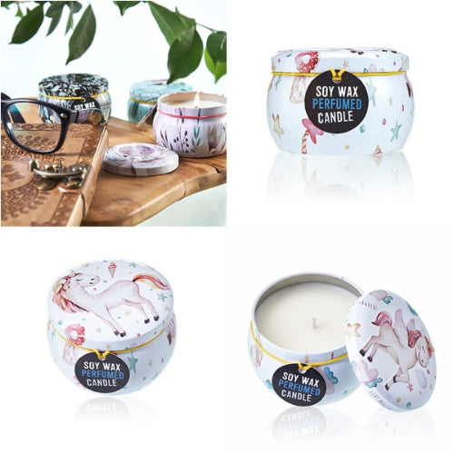 Relaxing aromatherapy candle in decorative tin jar