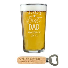 Load image into Gallery viewer, Unique World’s Best pint glass and opener gift idea