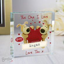Load image into Gallery viewer,  Romantic personalised crystal ornament with Boofle design.