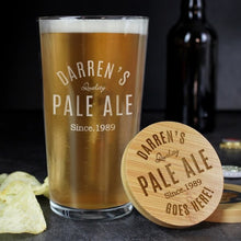 Load image into Gallery viewer, custom engraved pint glass and coaster gift set