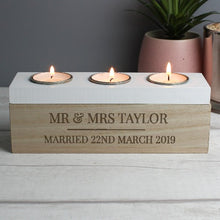 Load image into Gallery viewer, Handmade personalised tea light box with three candle slots
