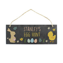 Load image into Gallery viewer, Custom engraved Easter door sign with cute bunny and chick
