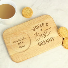 Load image into Gallery viewer, Rustic wooden coaster tray engraved world’s best gift