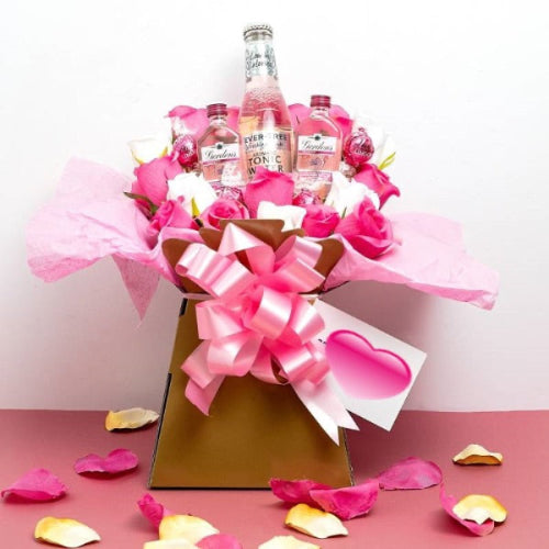  Luxury Pink Gin Gift Bouquet with Lindor Chocolates UK