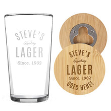 Load image into Gallery viewer, pint glass and bottle opener coaster gift set