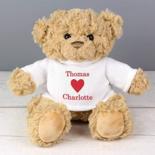 Personalised Teddy Bears Gifts-Personalised Love Heart Jumper Bear-hot pink jumper-fluffy jumper-black jumper women-next jumpers ladies-personalised bear jumper