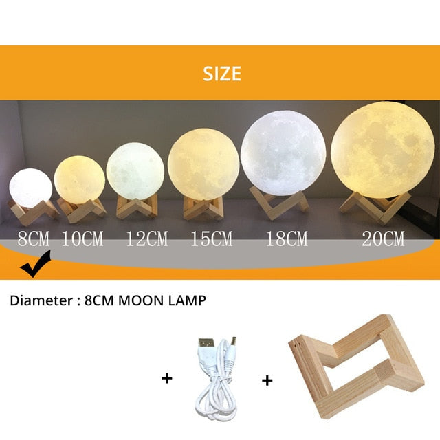 Rechargeable 3D Printing Moon Lamp ¦ USB Rechargeable Night Noon Light