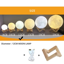 Load image into Gallery viewer, Rechargeable 3D Printing Moon Lamp ¦ USB Rechargeable Night Noon Light 