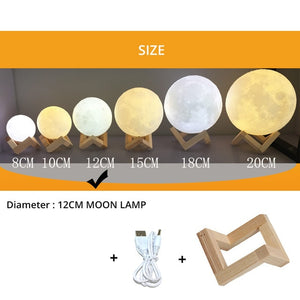 Rechargeable 3D Printing Moon Lamp ¦ USB Rechargeable Night Noon Light 