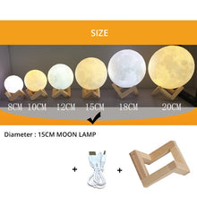 Load image into Gallery viewer, Rechargeable 3D Printing Moon Lamp ¦ USB Rechargeable Night Noon Light