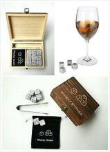 Load image into Gallery viewer, whisky-stone-gift-set-with-wooden-box-whiskey-rocks-stones-cube-best-whiskey-stones-uk-whiskey-stones-uk-whiskey-glass-gift-set-uk-whiskey-coolers-rocks-stones-cube-with-velvet-bag