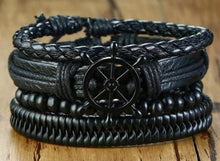 Load image into Gallery viewer, mens-leather-bracelet-gifts-shop-leather-bracelets-for-men-braided-vintage-leaf-feather-multilayer-leather-bracelets-beads-wristbands-bracelet-mix-4pcs-set-braided-wrap-leather-bracelets-for-men-vintage-wooden-beads-ethnic-tribal-wristbands-bracelet