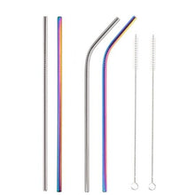 Load image into Gallery viewer, reusable-stainless-steel-straws-straw-metal-drinking-set-brush-14-pcs-metal-reusable-304-stainless-steel-straws-straight-bent-drinking-straw-with-case-cleaning-brush-set-rainbow-colored-straws-party-bar-accessory