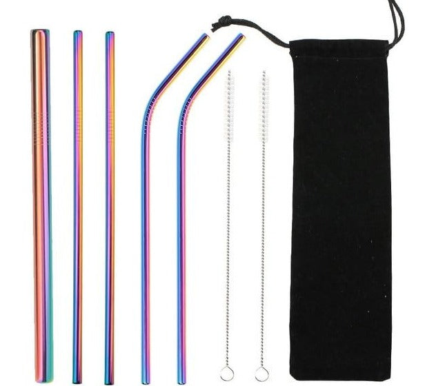 reusable-stainless-steel-straws-straw-metal-drinking-set-brush-14-pcs-metal-reusable-304-stainless-steel-straws-straight-bent-drinking-straw-with-case-cleaning-brush-set-rainbow-colored-straws-party-bar-accessory