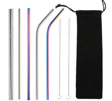 Load image into Gallery viewer, Reusable Stainless Steel Straws ¦ Straw Metal Drinking Set &amp; Brush 