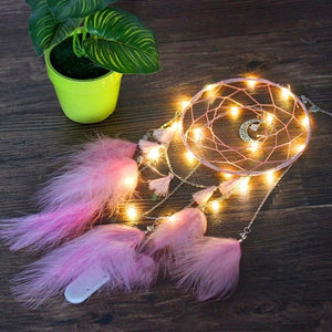 Heart Dream Catcher Feather Ornaments Wrapped Lights Girls Room Decor