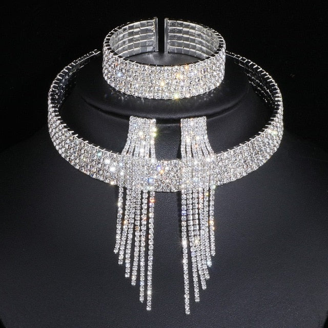 Buy Crystal Rhinestone Necklace Earrings Bracelet Sets Gifts for Women 