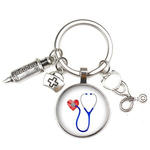Key Ring New Fashion Personalized Nurse Medical Syringe Stethoscope Image Keychain Glass