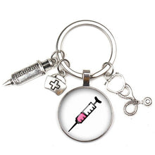 Load image into Gallery viewer, Key Ring New Fashion Personalized Nurse Medical Syringe Stethoscope Image Keychain Glass 