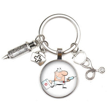 Load image into Gallery viewer, personalised key ring-engraved keyrings-keyrings-personalised photo keyrings-Key Ring New Fashion Personalized Nurse Medical Syringe Stethoscope Image Keychain Glass 