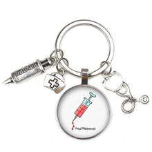 Load image into Gallery viewer, Key Ring New Fashion Personalized Nurse Medical Syringe Stethoscope Image Keychain Glass 