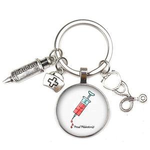 Key Ring New Fashion Personalized Nurse Medical Syringe Stethoscope Image Keychain Glass 