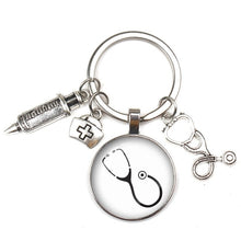 Load image into Gallery viewer, Key Ring New Fashion Personalized Nurse Medical Syringe Stethoscope Image Keychain Glass 