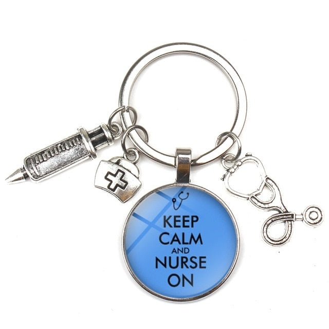 personalised key ring-engraved keyrings-keyrings-personalised photo keyrings-Key Ring New Fashion Personalized Nurse Medical Syringe Stethoscope Image Keychain Glass 