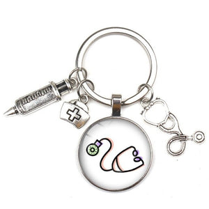 Key Ring New Fashion Personalized Nurse Medical Syringe Stethoscope Image Keychain Glass 