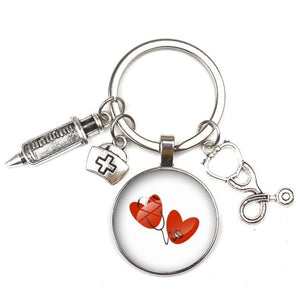 Key Ring New Fashion Personalized Nurse Medical Syringe Stethoscope Image Keychain Glass 