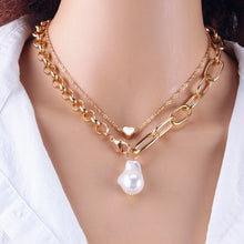 Load image into Gallery viewer, double-layers-pearls-chain-necklaces-with-pendants-3-layered-pearl-necklace-two-pearl-necklace-3-strand-pearl-necklace-vintage-multi-strand-pearl-necklace-uk-gold-layered-freshwater-pearl-necklace