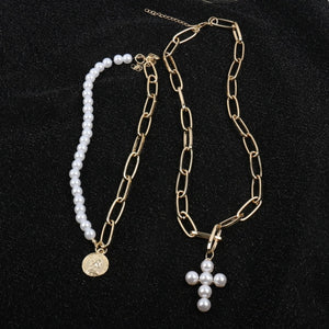 Double Layers Pearls & Chain Necklaces with Pendants ¦ Pearl Jewellery Set A Wine Lovers