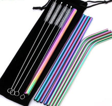 Load image into Gallery viewer, reusable-stainless-steel-straws-straw-metal-drinking-set-ans-brush-14-pcs-metal-reusable-304-stainless-steel-straws-straight-bent-drinking-straw-with-case-cleaning-brush-set-rainbow-colored-straws-party-bar-accessory