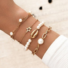 Load image into Gallery viewer, Punk Gothic Imitation Pearls Lock Bracelets ¦ Gold Coin Knot Flower Bracelet 