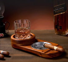 Load image into Gallery viewer, wooden cigar ashtray whiskey glass holders-wooden cigar ashtray whiskey glass holders uk-wooden cigar ashtray whiskey glass holders with lids-whiskey glass with cigar holder uk-cigar ashtray uk-vintage cigar ashtray