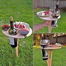 Load image into Gallery viewer, outdoor-wine-table-portable-with-round-desktop-for-sand-and-grass-outdoor-wine-table-uk-outdoor-wine-table-wine-glass-holder-outdoor-wine-glass-holder-outdoor-wine-holder-outdoor-wine-bottle-and-glass-holder-beach-picnic-wine-snack-cheese-board-table